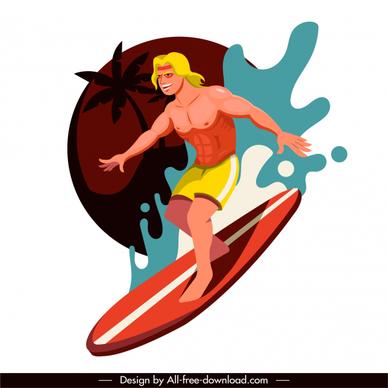 wave surfing sport icon dynamic cartoon sketch