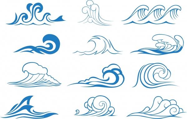 wave design elements blue curves sektch