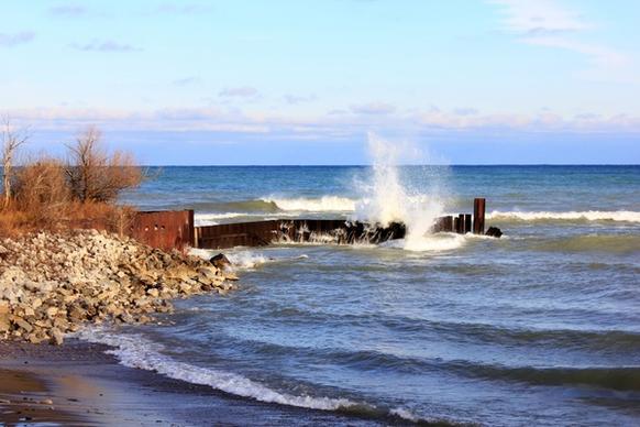 waves splashes at illinois beach state park illinois