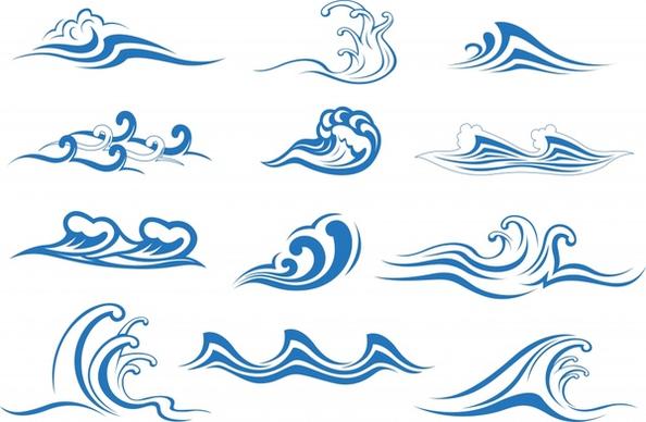 waves icons classical blue sketch dynamic curves design