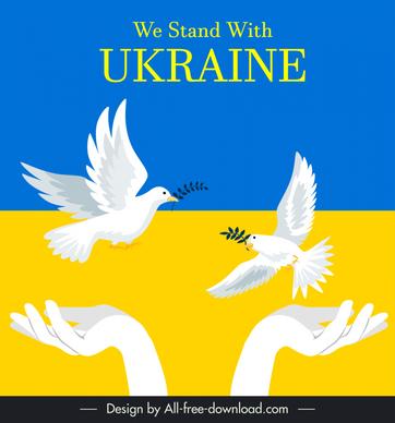 we stand with ukraine banner template doves hands flat sketch
