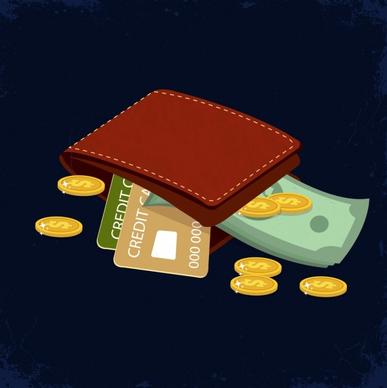 wealth concept background wallet credit card money icons