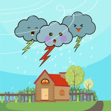 weather background cloud lightning icons cute stylized style