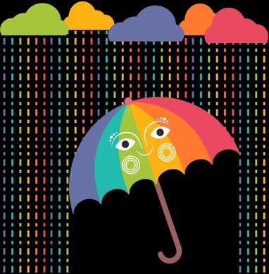 weather background colorful cloud rain drops umbrella icons