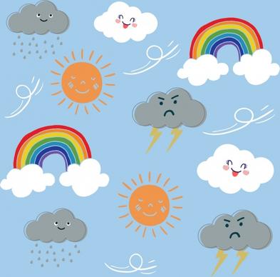 weather background cute stylized icons decor