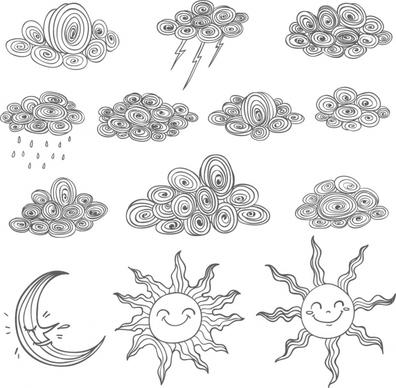 weather design elements black white handdrawn sketch