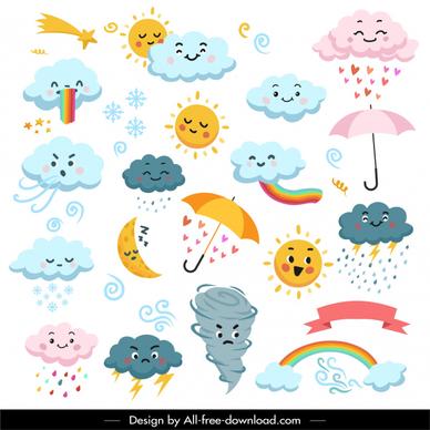weather design elements cute stylized sketch
