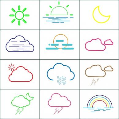 weather design elements outline various colored symbols decoration
