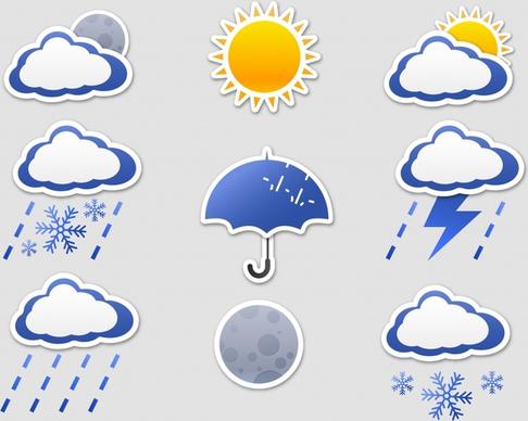 weather icons collection colored flat paper cut decor