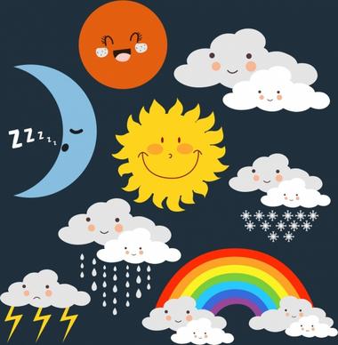 weather icons cute stylized design