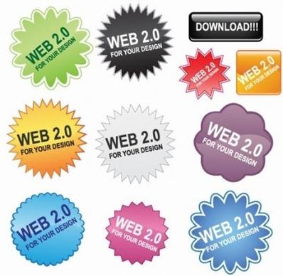 web buttons with sticker vector set