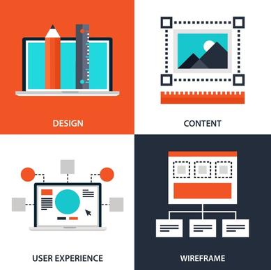 web design elements illustration with various symbols