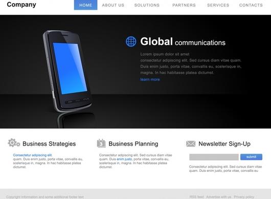 webpage template dark modern design smartphone icon decor
