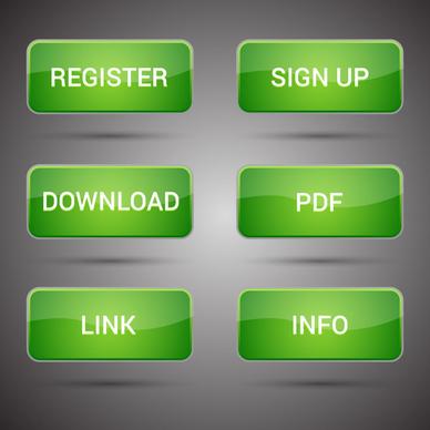 webpage buttons set design with shiny green background