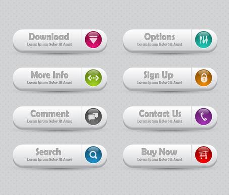 webpage buttons set design with white background