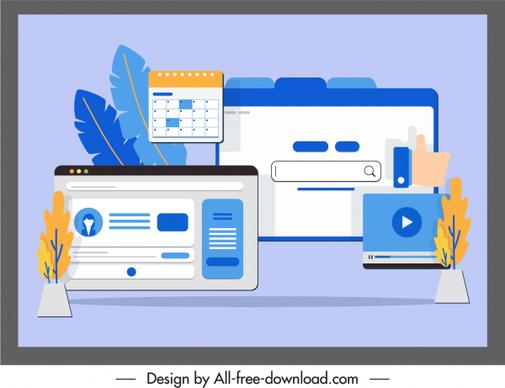 website application templates colored flat sketch