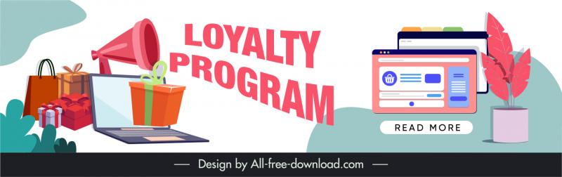 website banner of loyalty program template flat shopping elements sketch