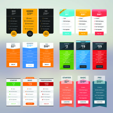 website pricing plans banners vector