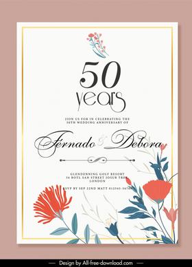 wedding anniversary invitation card template elegant flat classic botany 