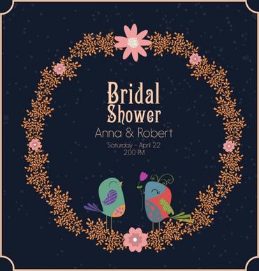 wedding banner template wreath birds icon cartoon design