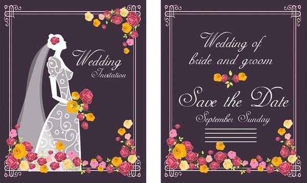 wedding card bride flowers design on dark background