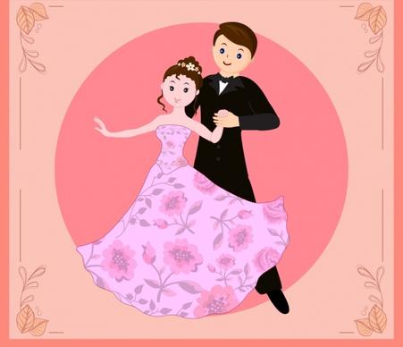 wedding card cover dancing style human icons decoration