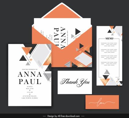 wedding card menu templates elegant flat triangles decor