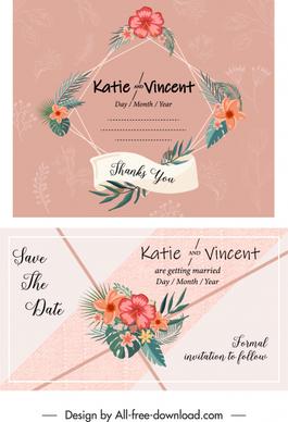 wedding card template classical colorful flora decor