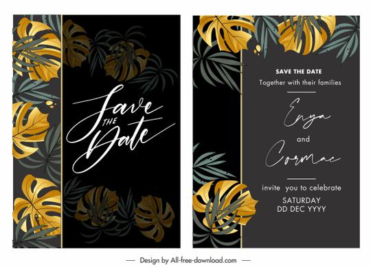 wedding card template dark design elegant classic leaves