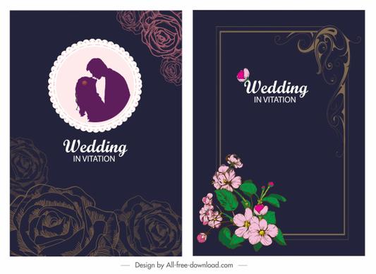 wedding card template dark elegant design floral decor