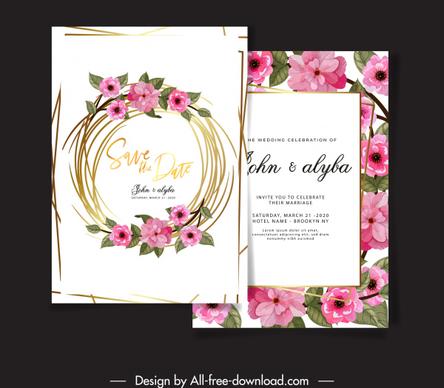 wedding card template elegant blooming flowers wreath decor