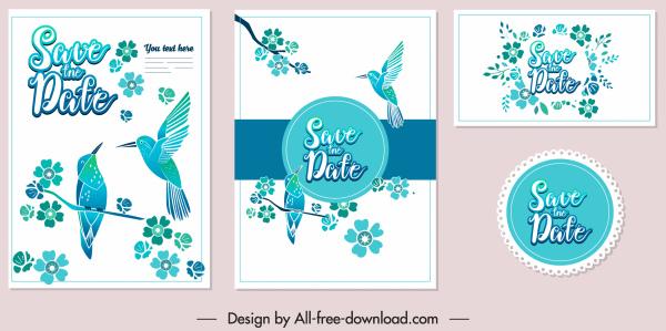 wedding card template elegant blue birds floral decor