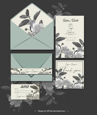 wedding card template elegant flora decor dark classic