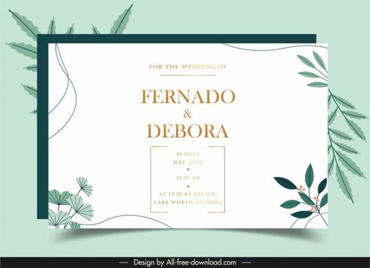 wedding card template elegant leaves decor bright classic