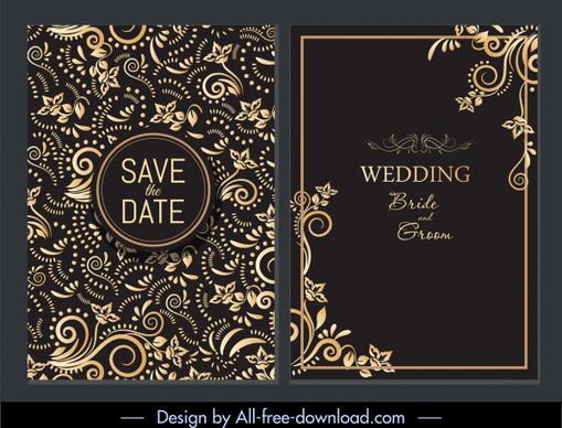 wedding card template european elegant dark curves decor
