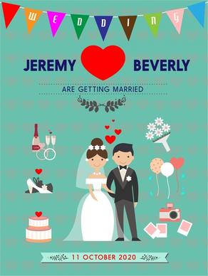 wedding card template illustration in color vintage style