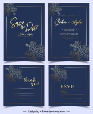 wedding card template luxury elegant flowers dark golden