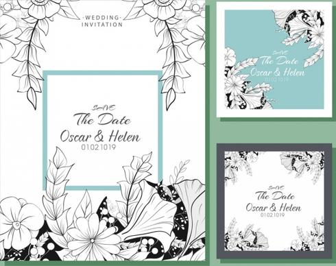wedding card templates classical design floral sketch