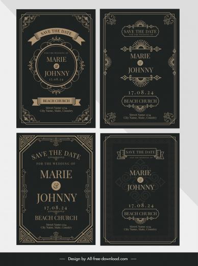 wedding card templates collection elegant dark vintage symmetry