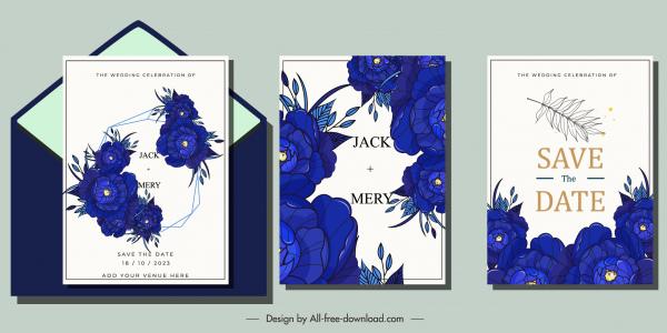 wedding card templates dark blue flora decor