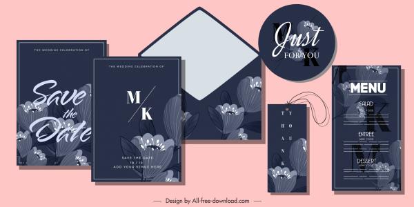 wedding card templates dark design elegant petals decor