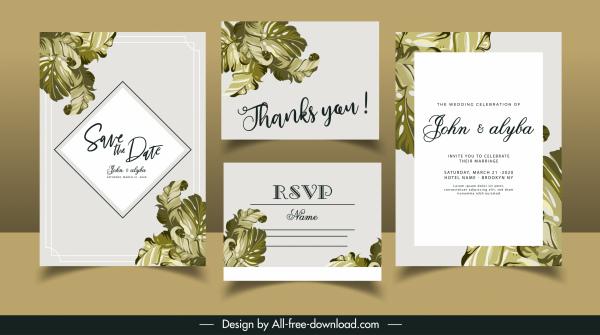 wedding card templates elegant classical leaves decor