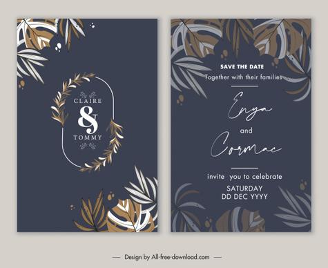 wedding card templates elegant dark design classic leaves