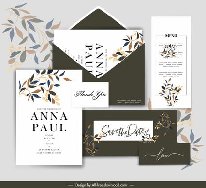 wedding card templates elegant leaves decor contrast design