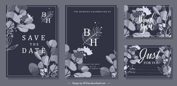 wedding card templates floral decor elegant dark design