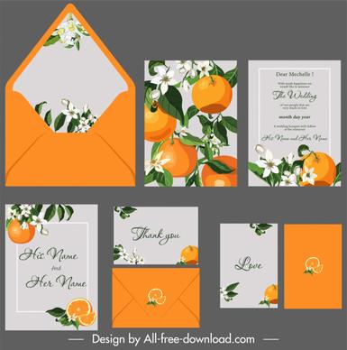 wedding card templates orange leaves flower decor