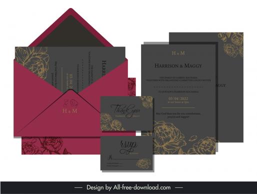 wedding cards template elegant dark floral decor
