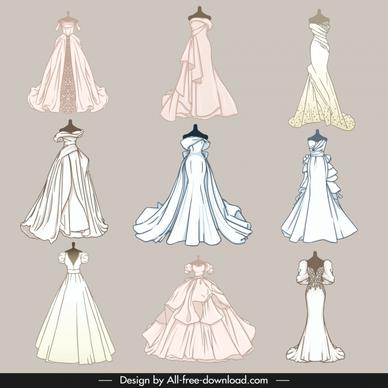 wedding dress templates collection handdrawn elegance 