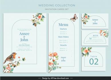 wedding invitation card sets elegant birds flowers decor