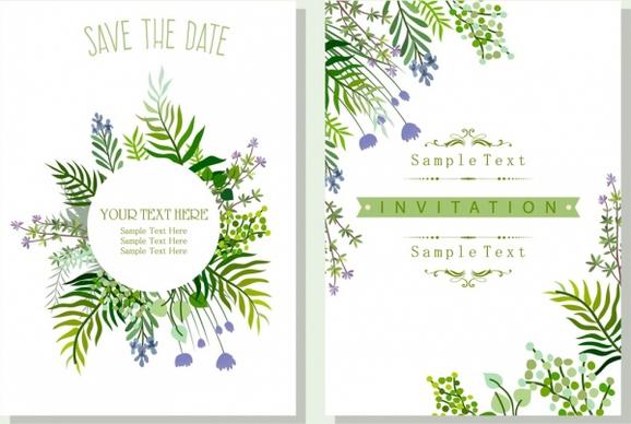 wedding invitation card template nature theme green leaves